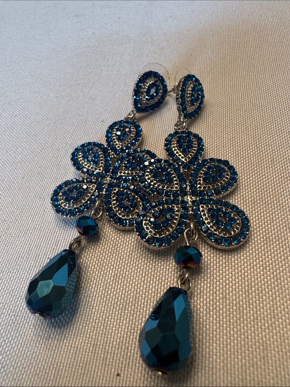 Blue Crystal Teardrop Flower Dangle Earrings - Women Jewelry